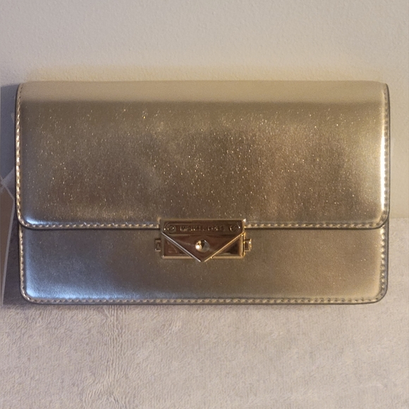 MICHAEL Michael Kors Handbags - Michael Kors CECE Pale Gold MD Flap Clutch/Xbody